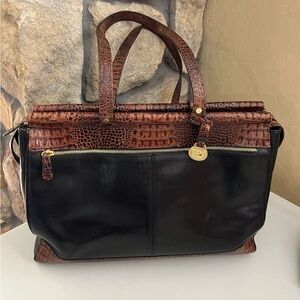BrahminTuscan Black and Brown Crocodile embossed leather Shoulder Bag